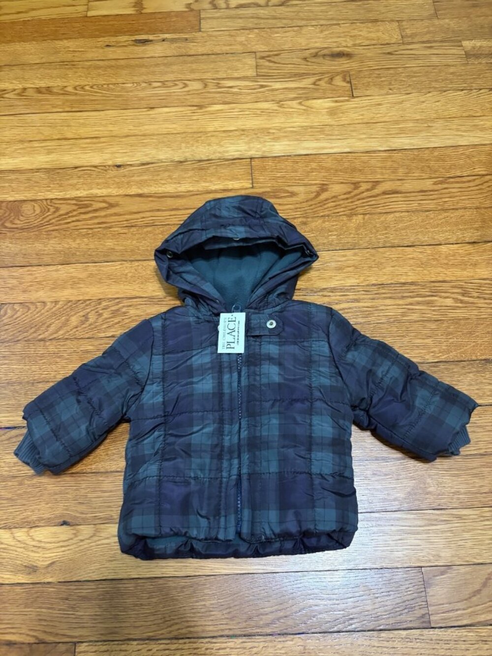 The Childrens Place Kids Winter Jacket Baby Sz 6-9 Months Blue Green Plaid NWT
